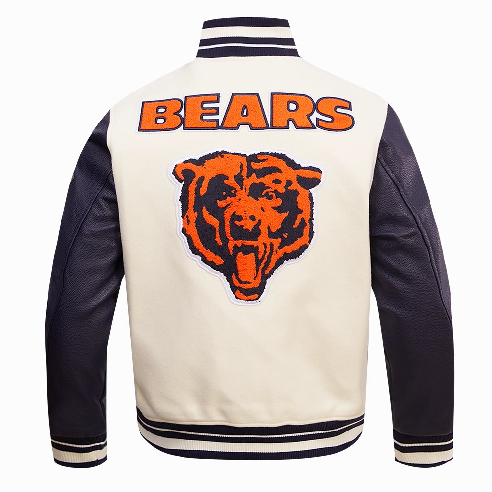NFL CHICAGO BEARS RETRO CLASSIC MEN'S RIB WOOL VARSITY JACKET (EGGSHELL/MIDNIGHT NAVY)