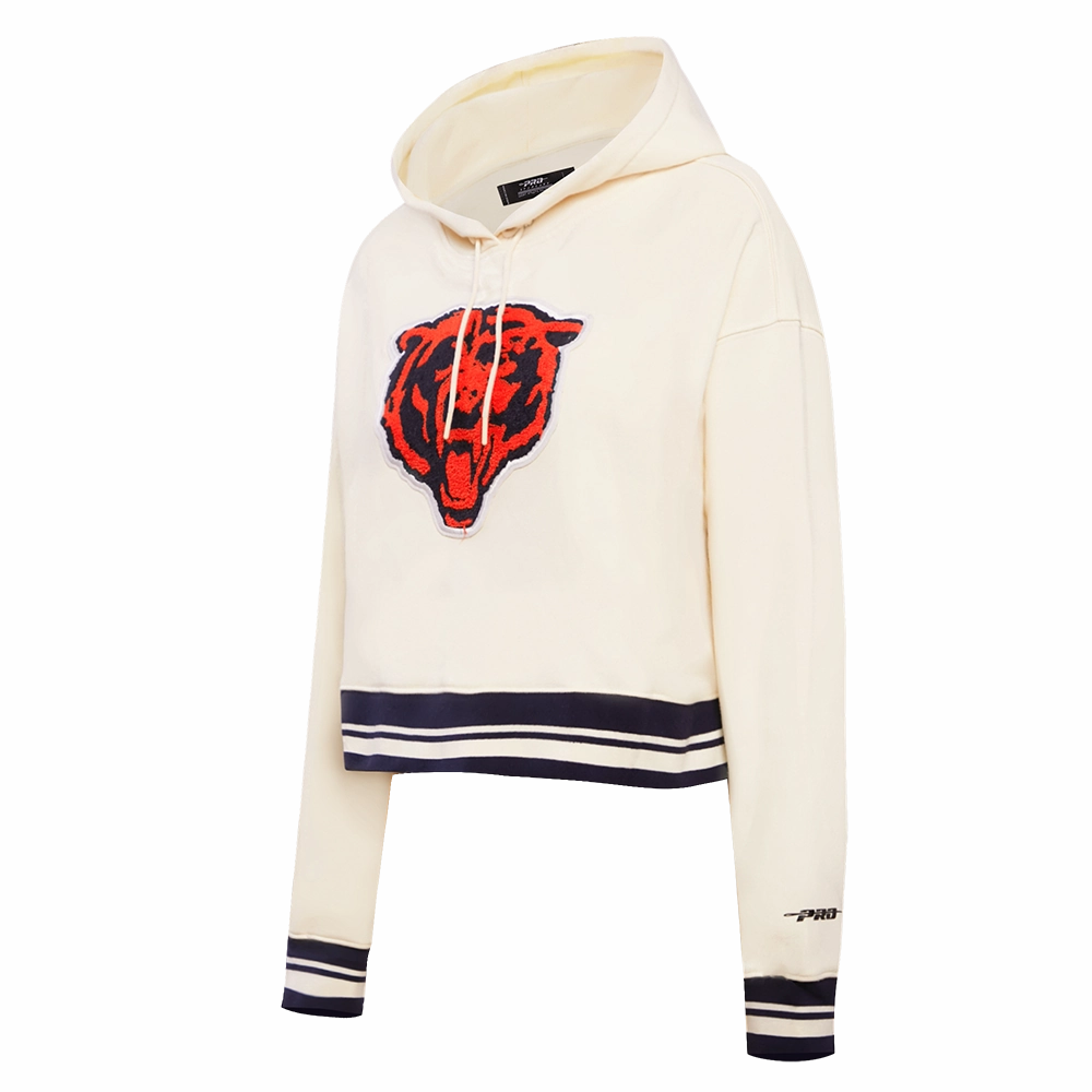 NFL CHICAGO BEARS RETRO CLASSIC WOMEN'S CROPPED PULLOVER HOODIE (EGGSHELL/MIDNIGHT NAVY)