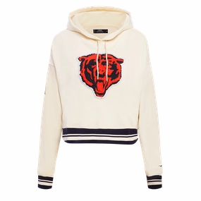 NFL CHICAGO BEARS RETRO CLASSIC WOMEN'S CROPPED PULLOVER HOODIE (EGGSHELL/MIDNIGHT NAVY)