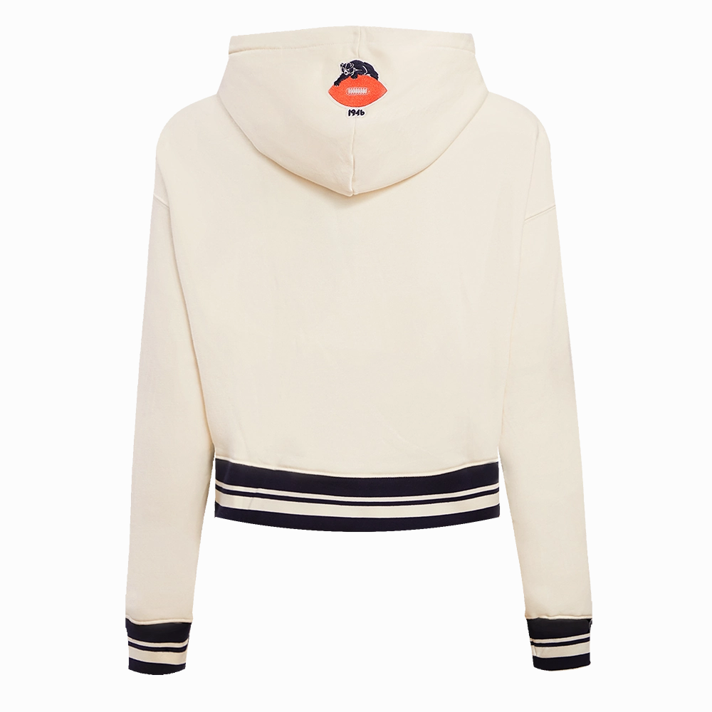 NFL CHICAGO BEARS RETRO CLASSIC WOMEN'S CROPPED PULLOVER HOODIE (EGGSHELL/MIDNIGHT NAVY)