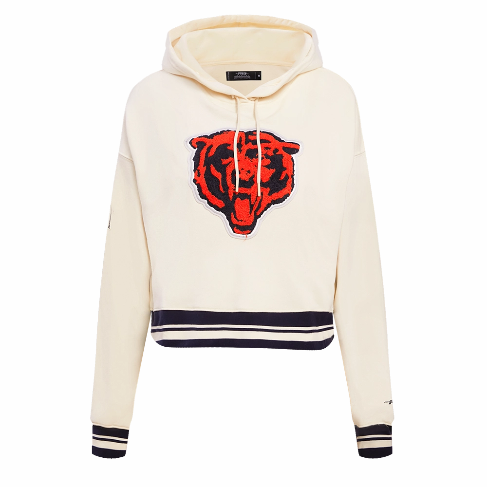 NFL CHICAGO BEARS RETRO CLASSIC WOMEN'S CROPPED PULLOVER HOODIE (EGGSHELL/MIDNIGHT NAVY)