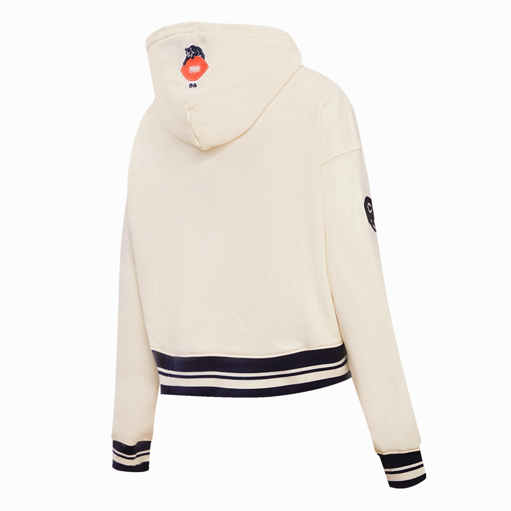 NFL CHICAGO BEARS RETRO CLASSIC WOMEN'S CROPPED PULLOVER HOODIE (EGGSHELL/MIDNIGHT NAVY)