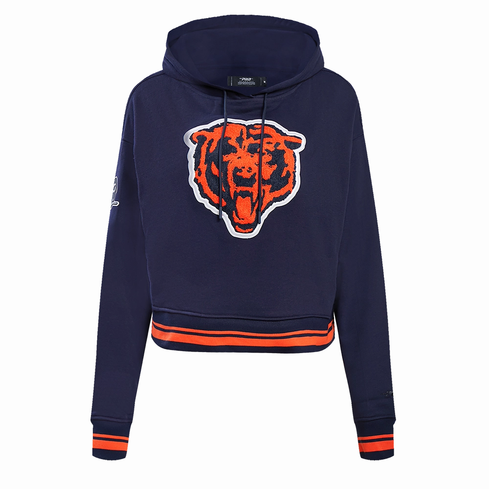 NFL CHICAGO BEARS RETRO CLASSIC WOMEN'S CROPPED PULLOVER HOODIE (MIDNIGHT NAVY/ORANGE/MIDNIGHT NAVY)