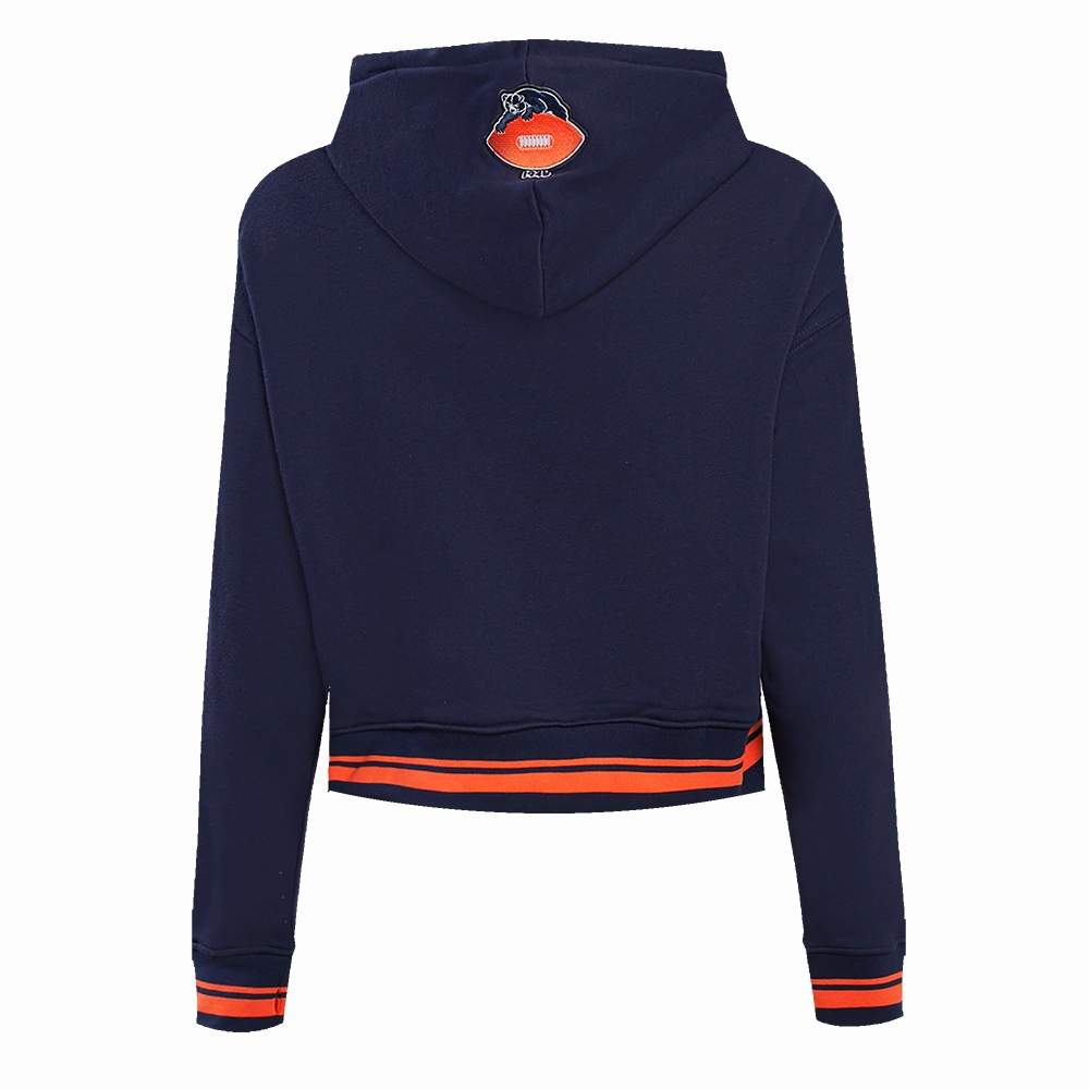 NFL CHICAGO BEARS RETRO CLASSIC WOMEN'S CROPPED PULLOVER HOODIE (MIDNIGHT NAVY/ORANGE/MIDNIGHT NAVY)
