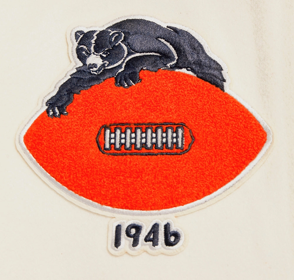 NFL CHICAGO BEARS RETRO CLASSIC WOMEN'S RIB WOOL VARSITY JACKET (EGGSHELL/ MIDNIGHT NAVY)