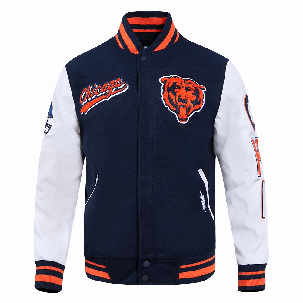 NFL CHICAGO BEARS SCRIPT TAIL MEN'S RIB WOOL VARSITY (MIDNIGHT NAVY/ORANGE/MIDNIGHT NAVY)