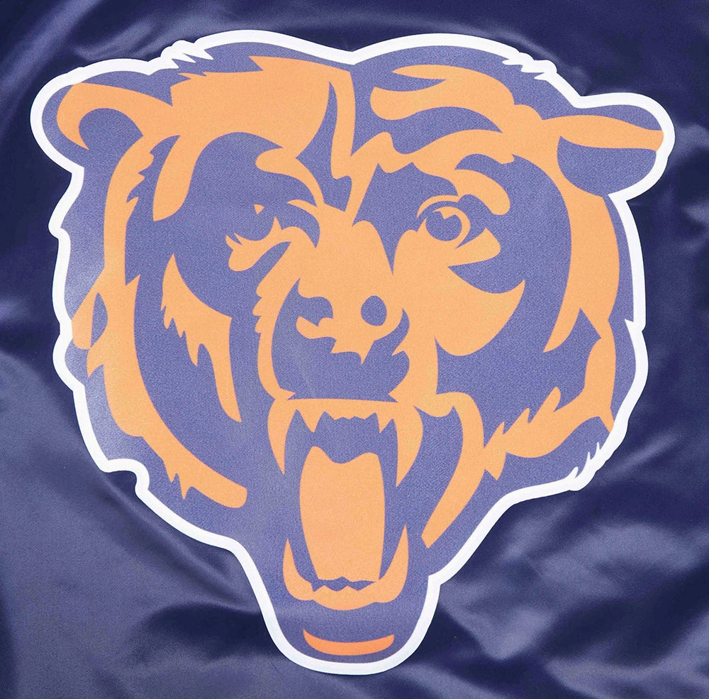 NFL CHICAGO BEARS SCRIPT TAIL MEN'S SATIN JACKET (MIDNIGHT NAVY/ORANGE/MIDNIGHT NAVY)
