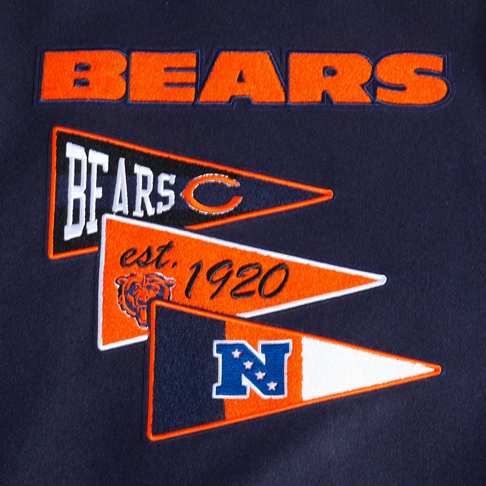 NFL CHICAGO BEARS TEAM PENNANTS MEN'S RIB WOOL VARSITY JACKET (MIDNIGHT NAVY/ORANGE/MIDNIGHT NAVY)