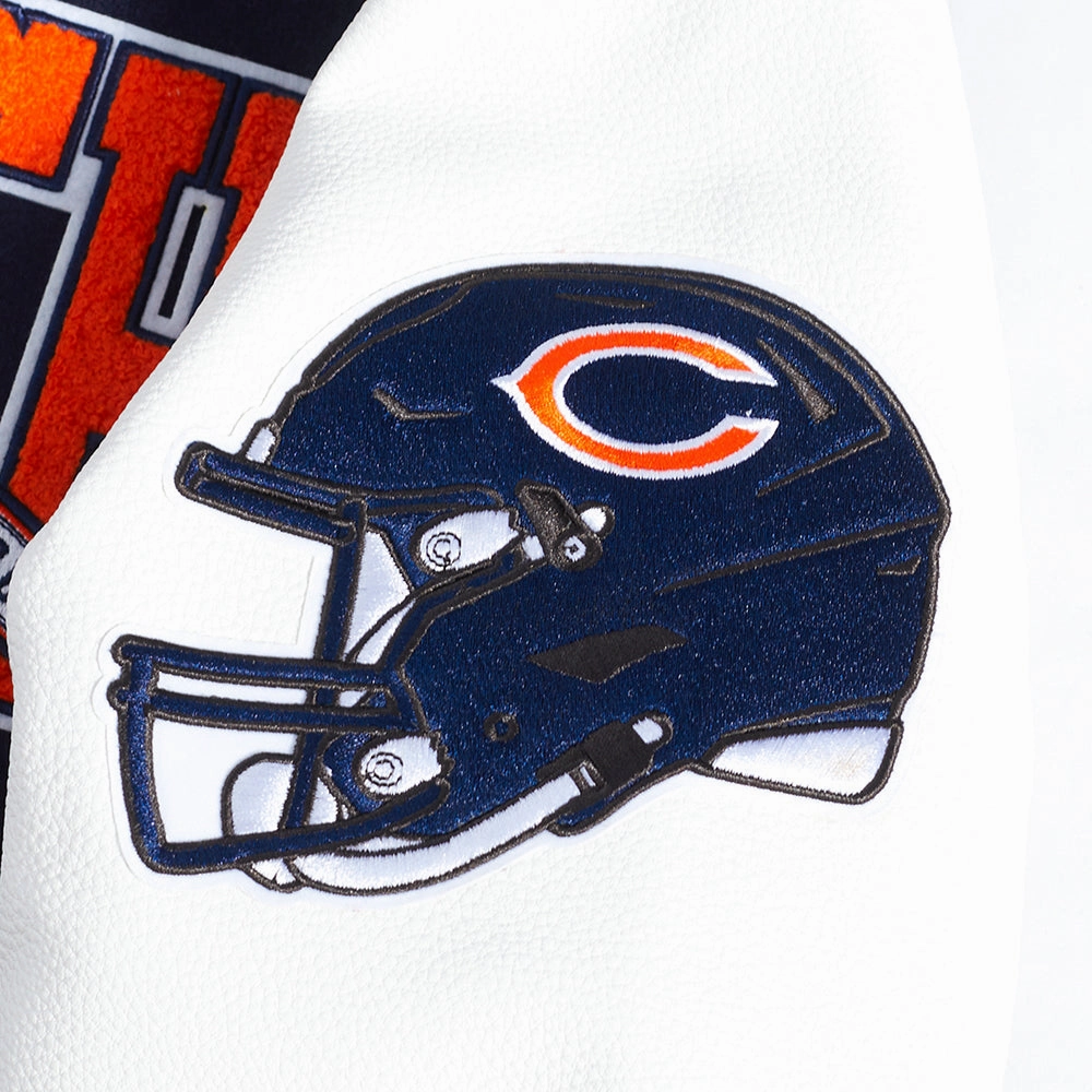 NFL CHICAGO BEARS TEAM PENNANTS MEN'S RIB WOOL VARSITY JACKET (MIDNIGHT NAVY/ORANGE/MIDNIGHT NAVY)
