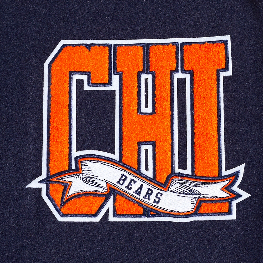 NFL CHICAGO BEARS TEAM PENNANTS MEN'S RIB WOOL VARSITY JACKET (MIDNIGHT NAVY/ORANGE/MIDNIGHT NAVY)