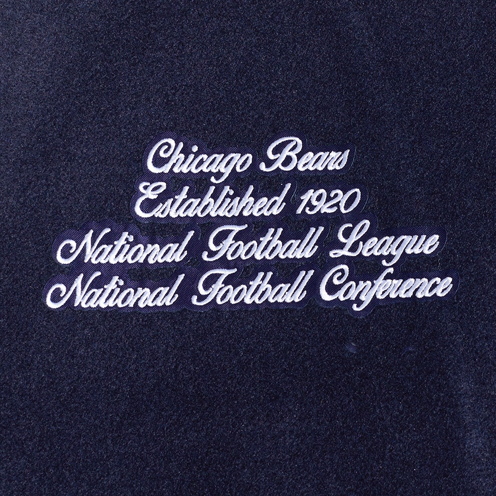 NFL CHICAGO BEARS TEAM PENNANTS MEN'S RIB WOOL VARSITY JACKET (MIDNIGHT NAVY/ORANGE/MIDNIGHT NAVY)