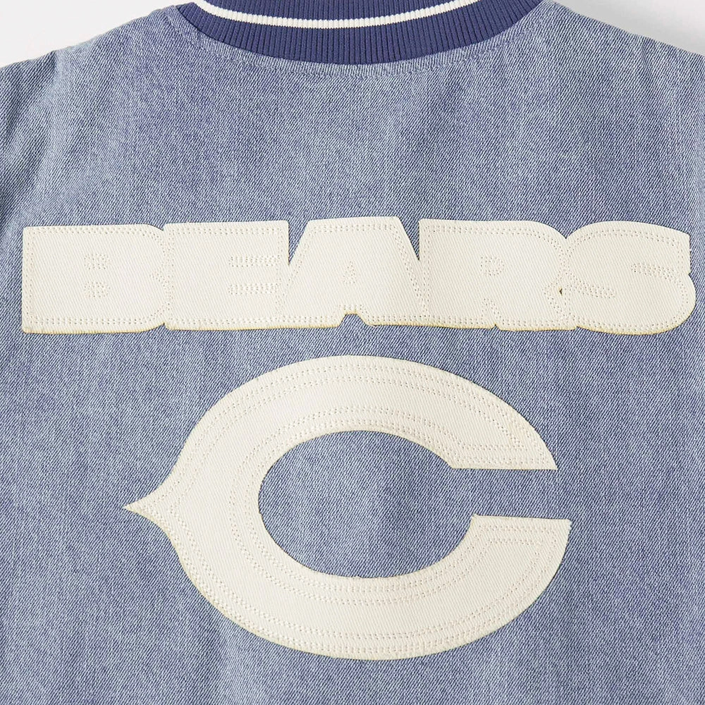 NFL CHICAGO BEARS VARSITY BLUES MEN'S DENIM VARSITY JACKET (DENIM/LINEN)