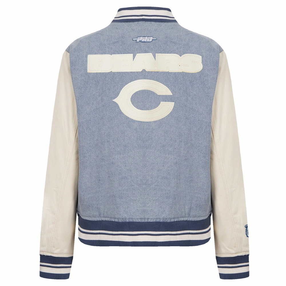 NFL CHICAGO BEARS VARSITY BLUES WOMEN'S DENIM VARSITY JACKET (DENIM/LINEN)
