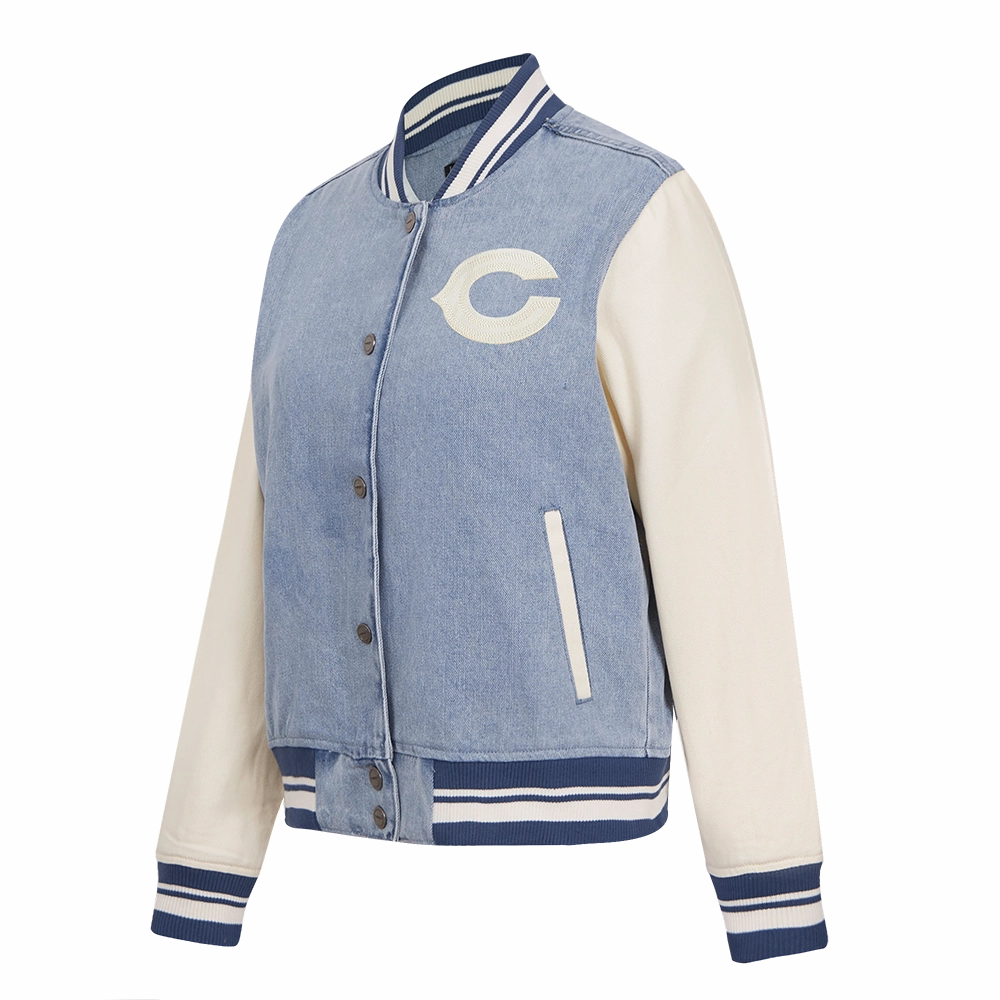 NFL CHICAGO BEARS VARSITY BLUES WOMEN'S DENIM VARSITY JACKET (DENIM/LINEN)
