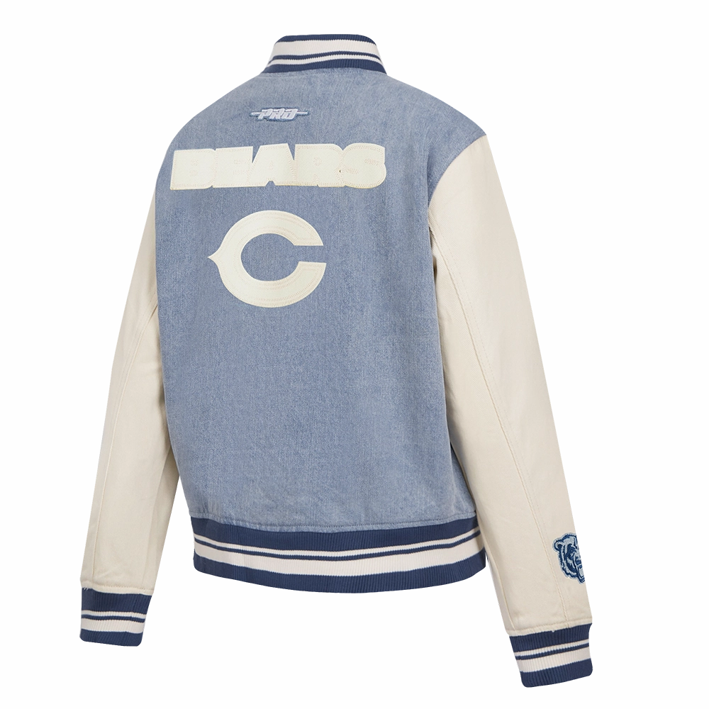 NFL CHICAGO BEARS VARSITY BLUES WOMEN'S DENIM VARSITY JACKET (DENIM/LINEN)