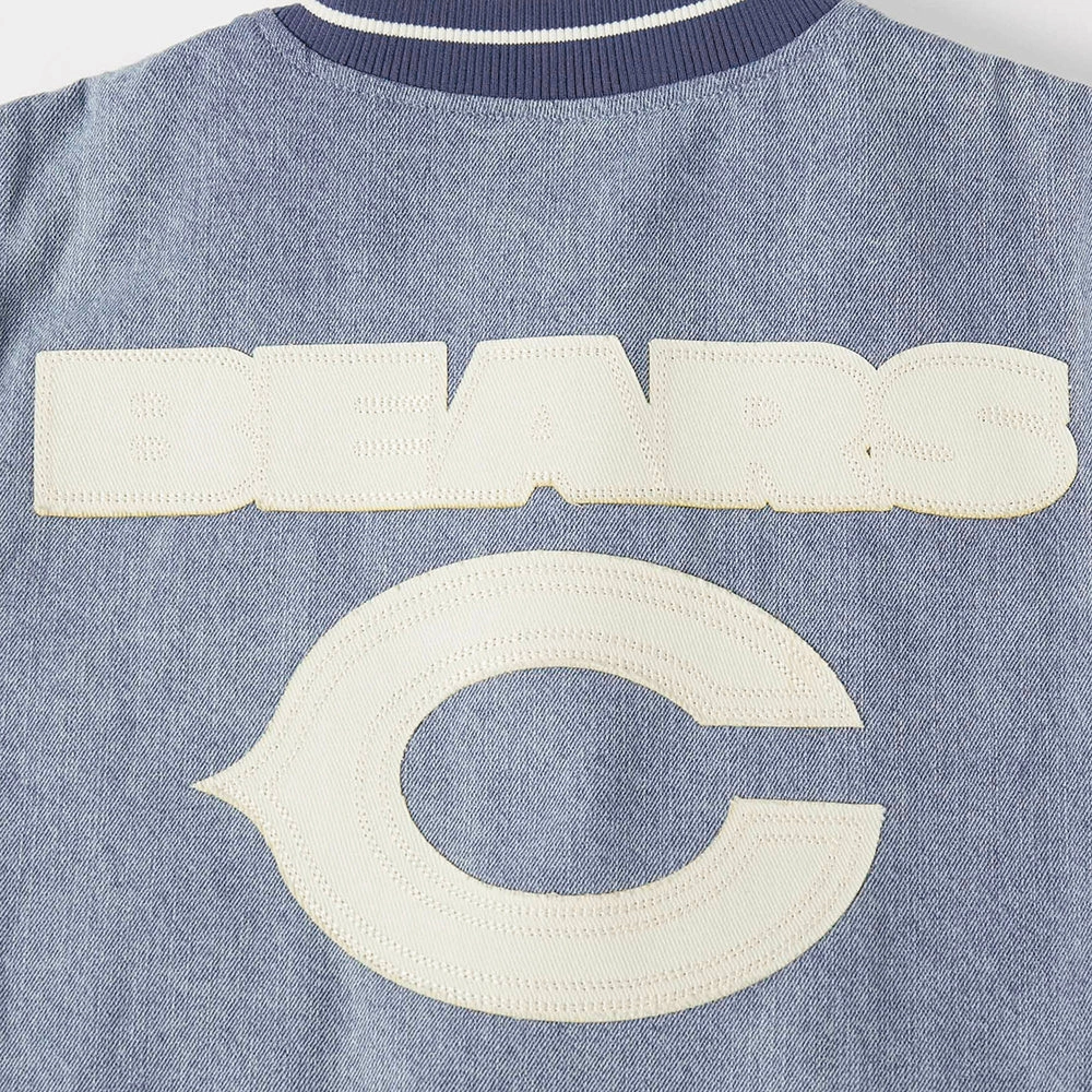 NFL CHICAGO BEARS VARSITY BLUES WOMEN'S DENIM VARSITY JACKET (DENIM/LINEN)