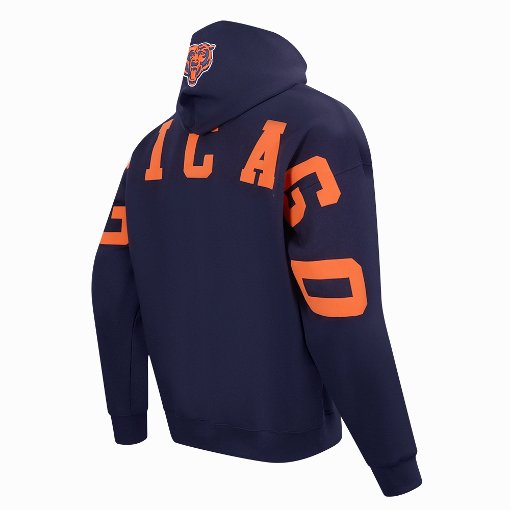 NFL CHICAGO BEARS WINGSPAN MEN'S DROP SHOULDER FLEECE PULLOVER HOODIE (MIDNIGHT NAVY)
