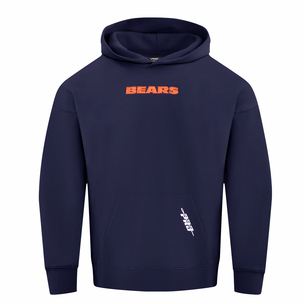 NFL CHICAGO BEARS WINGSPAN MEN'S DROP SHOULDER FLEECE PULLOVER HOODIE (MIDNIGHT NAVY)