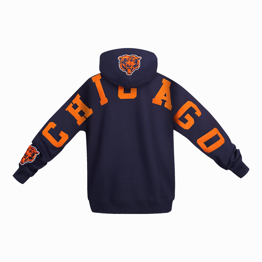 NFL CHICAGO BEARS WINGSPAN MEN'S DROP SHOULDER FLEECE PULLOVER HOODIE (MIDNIGHT NAVY)