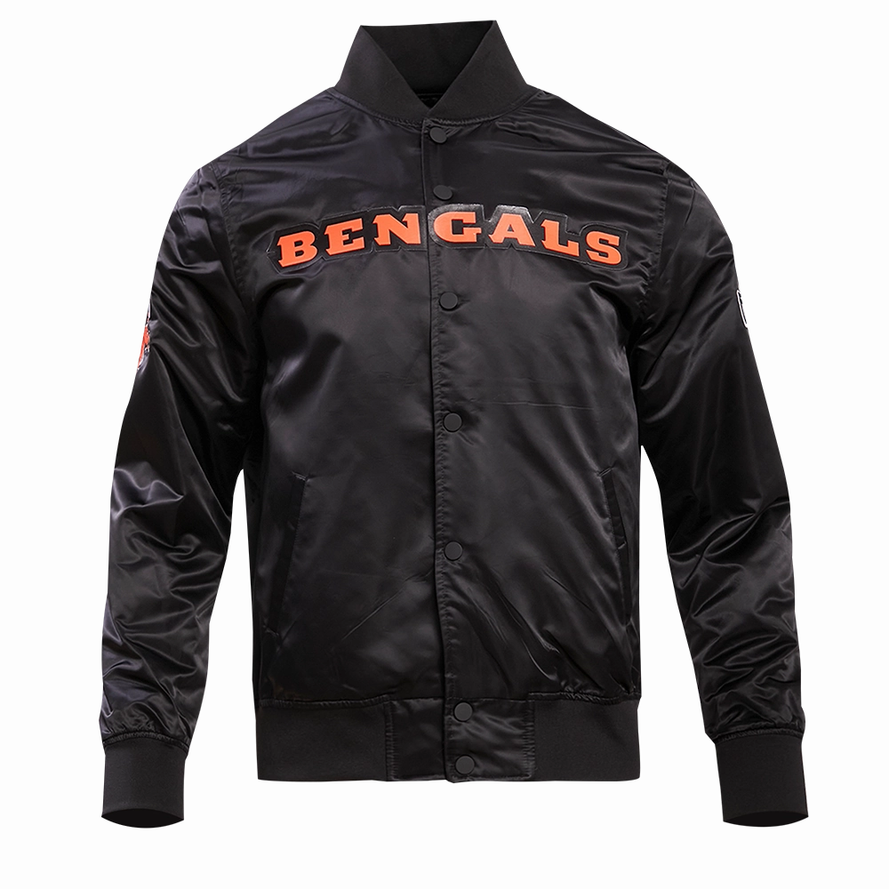 NFL CINCINNATI BENGALS BIG LOGO MEN'S SATIN JACKET (BLACK)