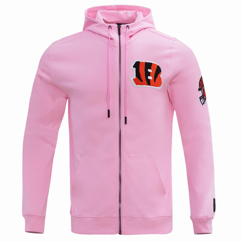 NFL CINCINNATI BENGALS CLASSIC CHENILLE FULL ZIP HOODIE  (PINK)