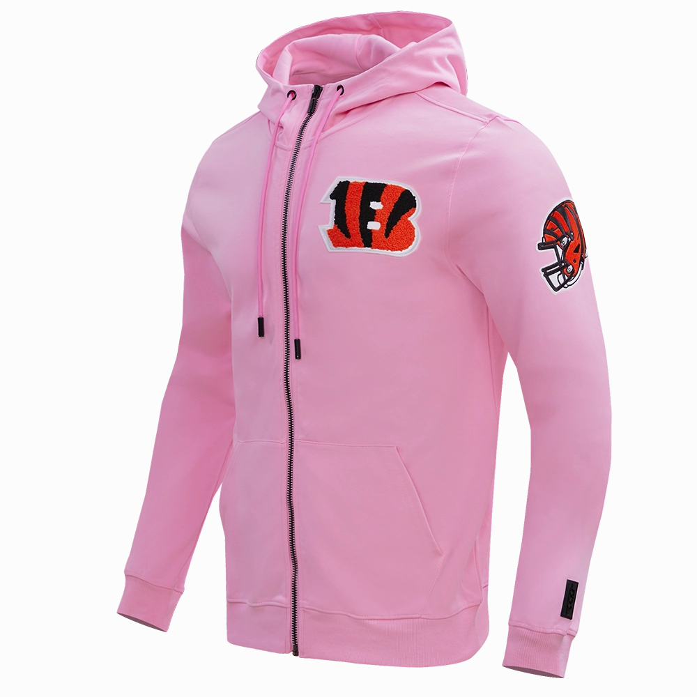 NFL CINCINNATI BENGALS CLASSIC CHENILLE FULL ZIP HOODIE  (PINK)