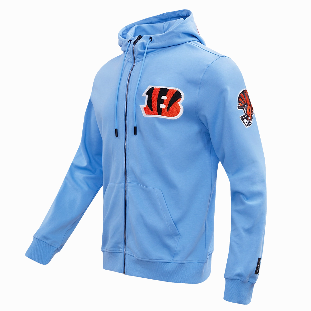NFL CINCINNATI BENGALS CLASSIC CHENILLE FULL ZIP HOODIE  (UNIVERSITY BLUE)