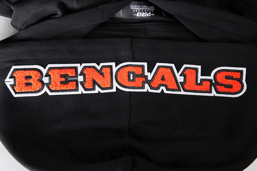 NFL CINCINNATI BENGALS CLASSIC CHENILLE MEN'S PULLOVER HOODIE (BLACK)