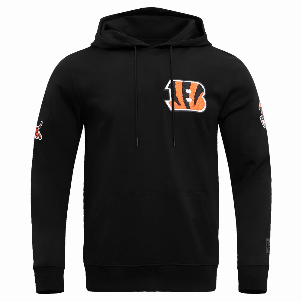 NFL CINCINNATI BENGALS CLASSIC CHENILLE MEN'S PULLOVER HOODIE (BLACK)