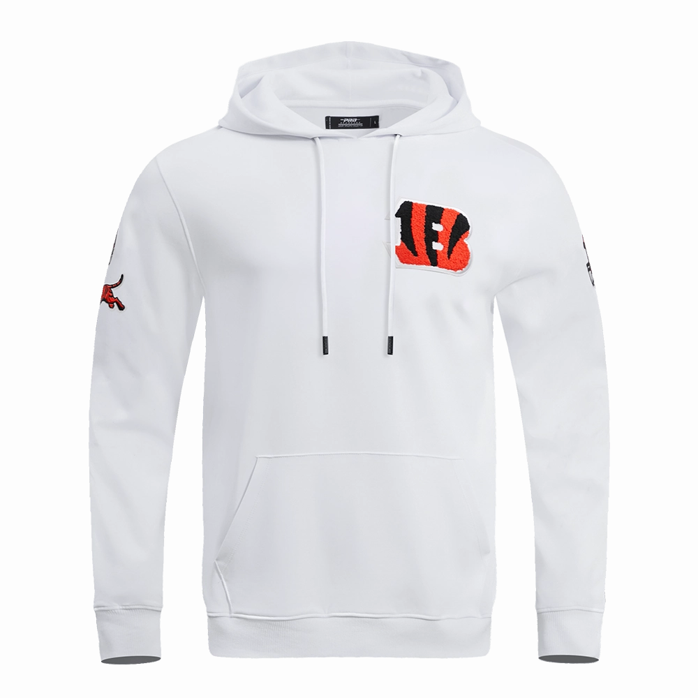 NFL CINCINNATI BENGALS CLASSIC CHENILLE MEN'S PULLOVER HOODIE (WHITE)