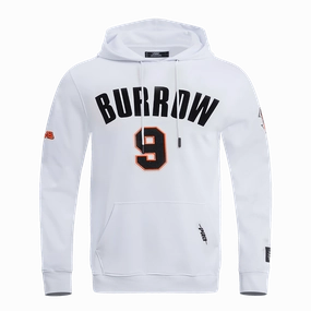 NFL CINCINNATI BENGALS JOE BURROW #9 MEN'S PULLOVER HOODIE (WHITE)