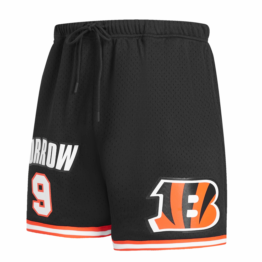 NFL CINCINNATI BENGALS JOE BURROW #9 MESH MEN'S SHORT (BLACK/ORANGE)