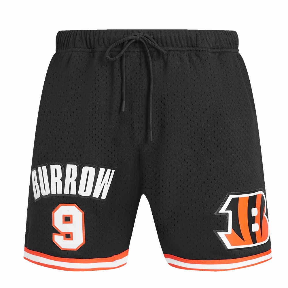 NFL CINCINNATI BENGALS JOE BURROW #9 MESH MEN'S SHORT (BLACK/ORANGE)