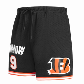 NFL CINCINNATI BENGALS JOE BURROW #9 MESH MEN'S SHORT (BLACK/ORANGE)