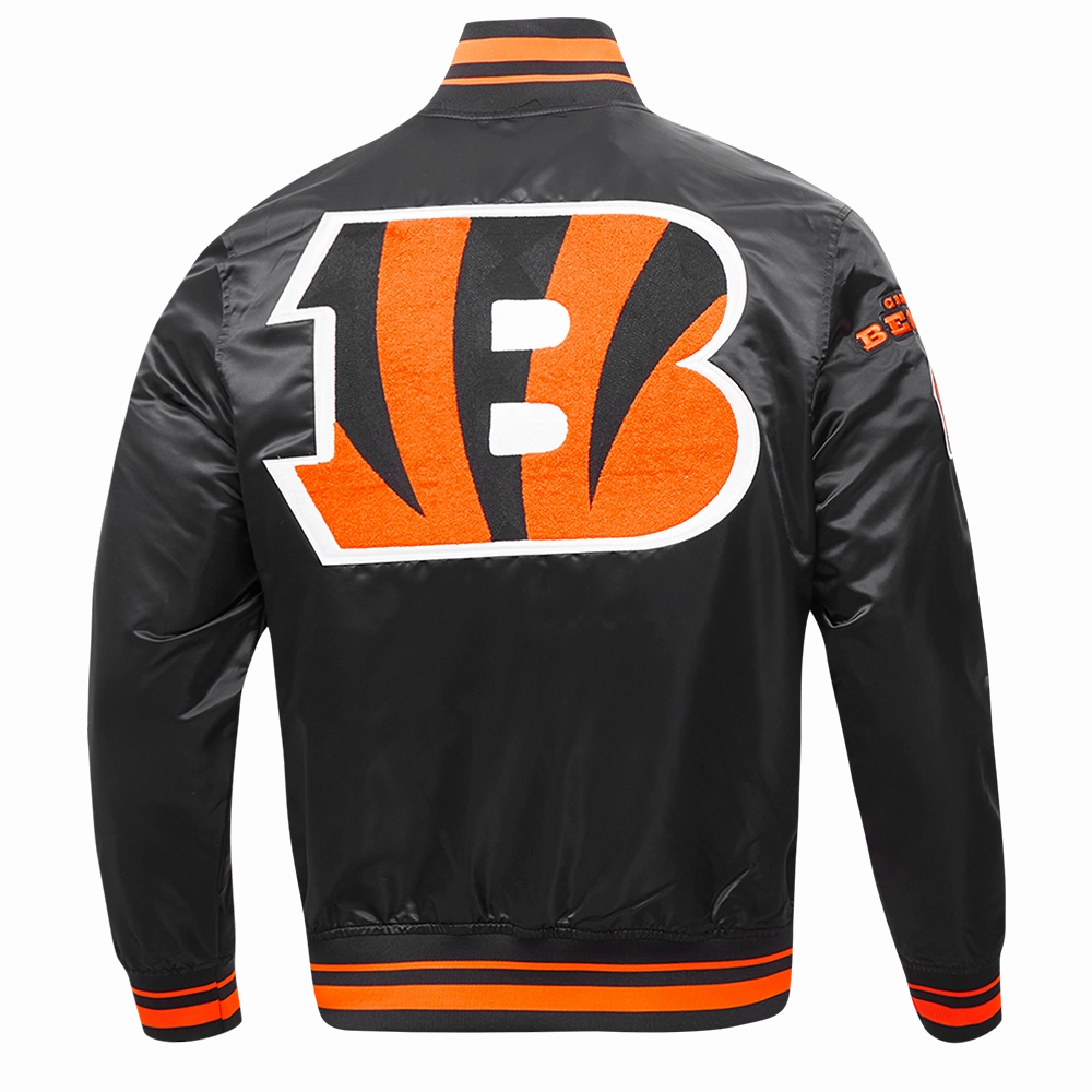 NFL CINCINNATI BENGALS MASHUP MEN'S RIB SATIN JACKET (BLACK/ORANGE)