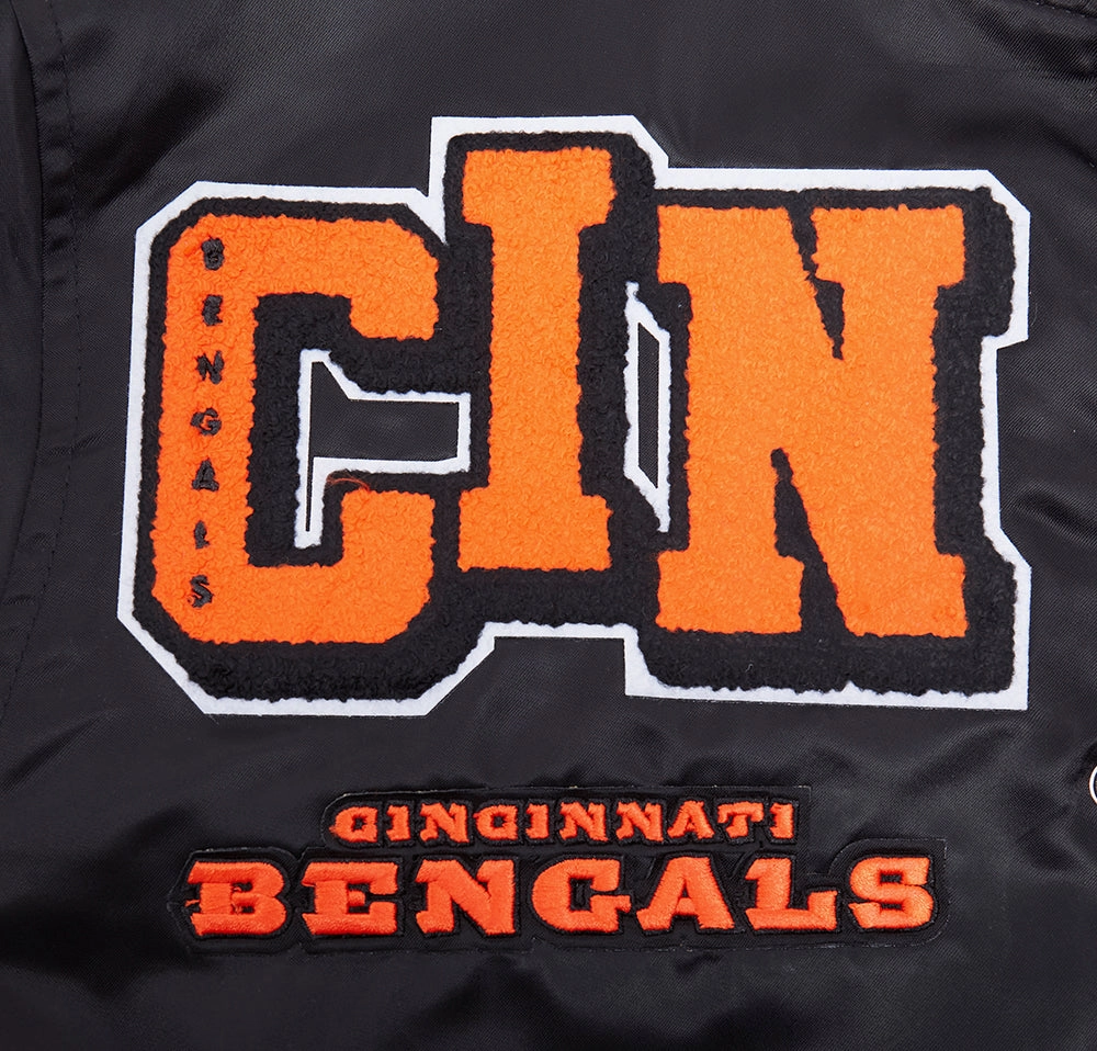 NFL CINCINNATI BENGALS MASHUP MEN'S RIB SATIN JACKET (BLACK/ORANGE)