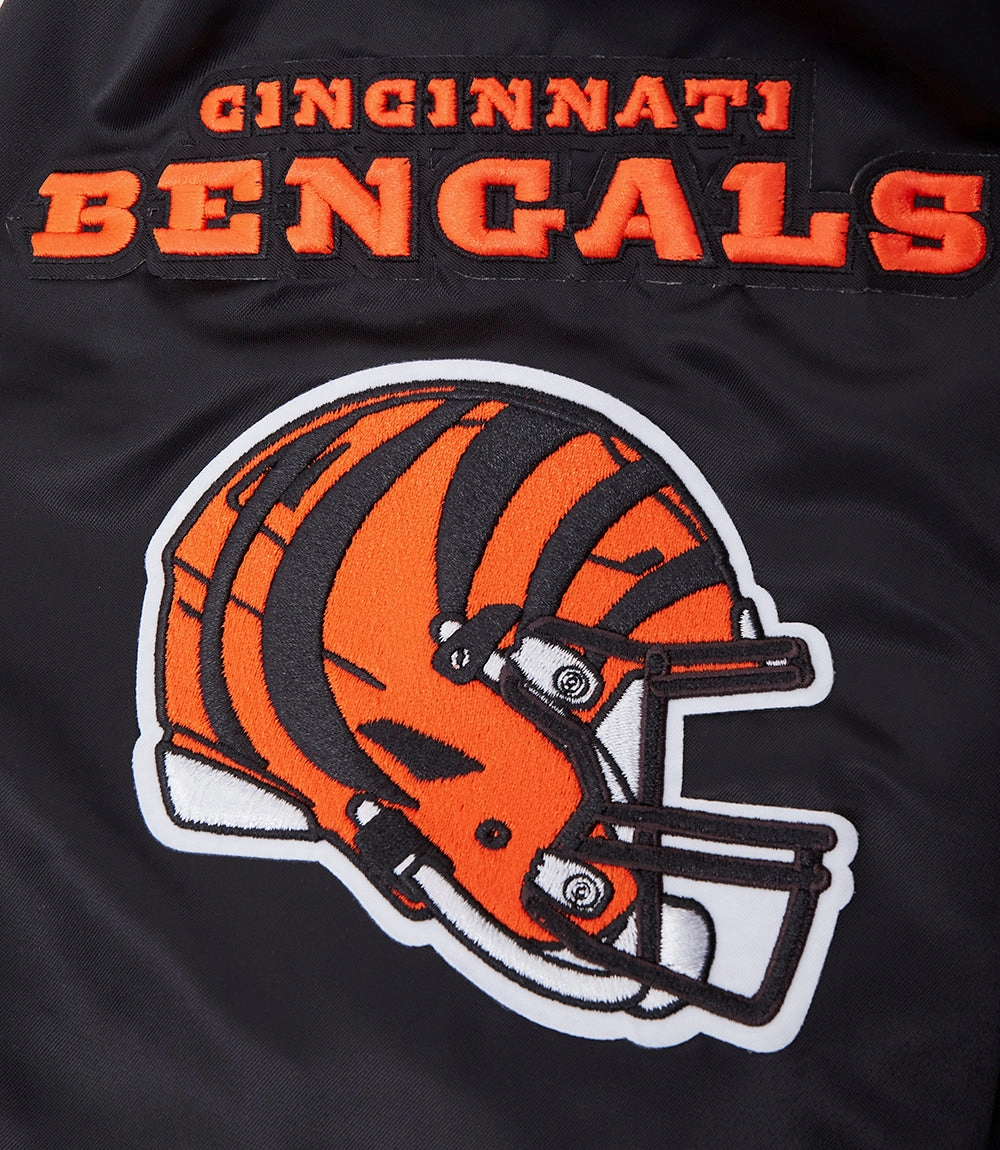 NFL CINCINNATI BENGALS MASHUP MEN'S RIB SATIN JACKET (BLACK/ORANGE)