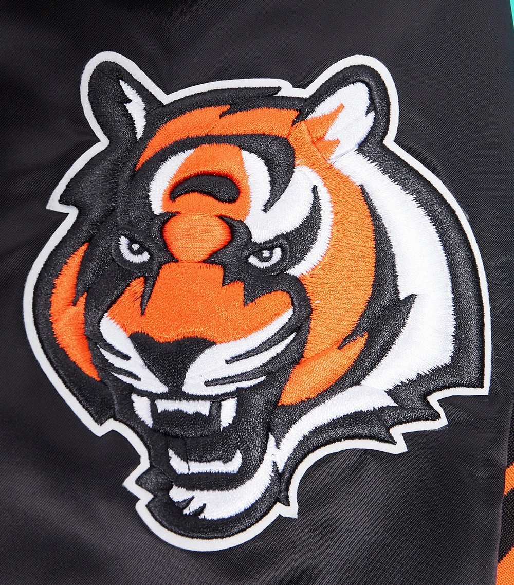 NFL CINCINNATI BENGALS MASHUP MEN'S RIB SATIN JACKET (BLACK/ORANGE)