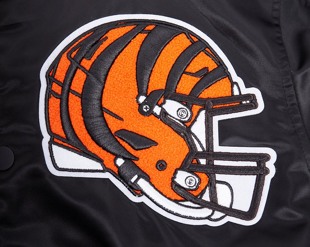 NFL CINCINNATI BENGALS MASHUP MEN'S RIB SATIN JACKET (BLACK/ORANGE)
