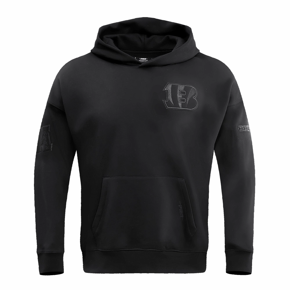 NFL CINCINNATI BENGALS NEUTRAL DROP SHOULDER MEN'S PULLOVER HOODIE (BLACK)