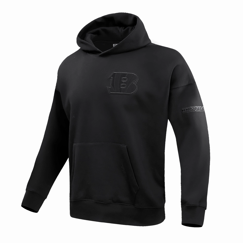 NFL CINCINNATI BENGALS NEUTRAL DROP SHOULDER MEN'S PULLOVER HOODIE (BLACK)