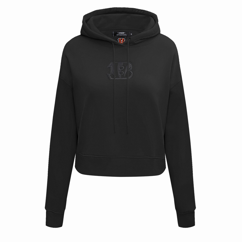 NFL CINCINNATI BENGALS NEUTRAL WOMEN'S CROPPED PULLOVER HOODIE (BLACK)