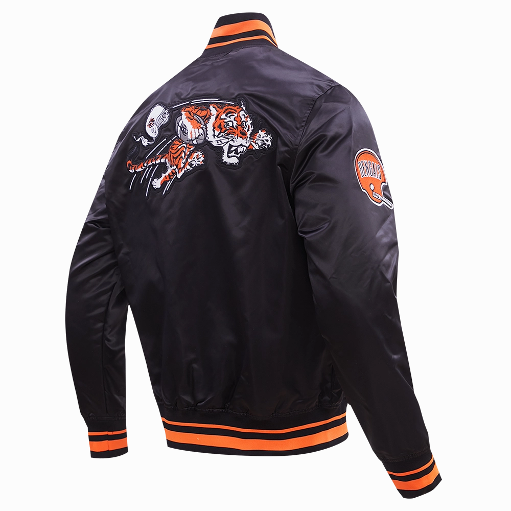 NFL CINCINNATI BENGALS RETRO CLASSIC MEN'S RIB SATIN JACKET (BLACK/ORANGE)
