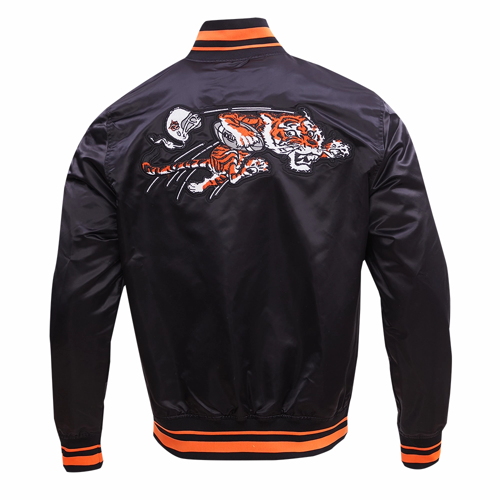 NFL CINCINNATI BENGALS RETRO CLASSIC MEN'S RIB SATIN JACKET (BLACK/ORANGE)