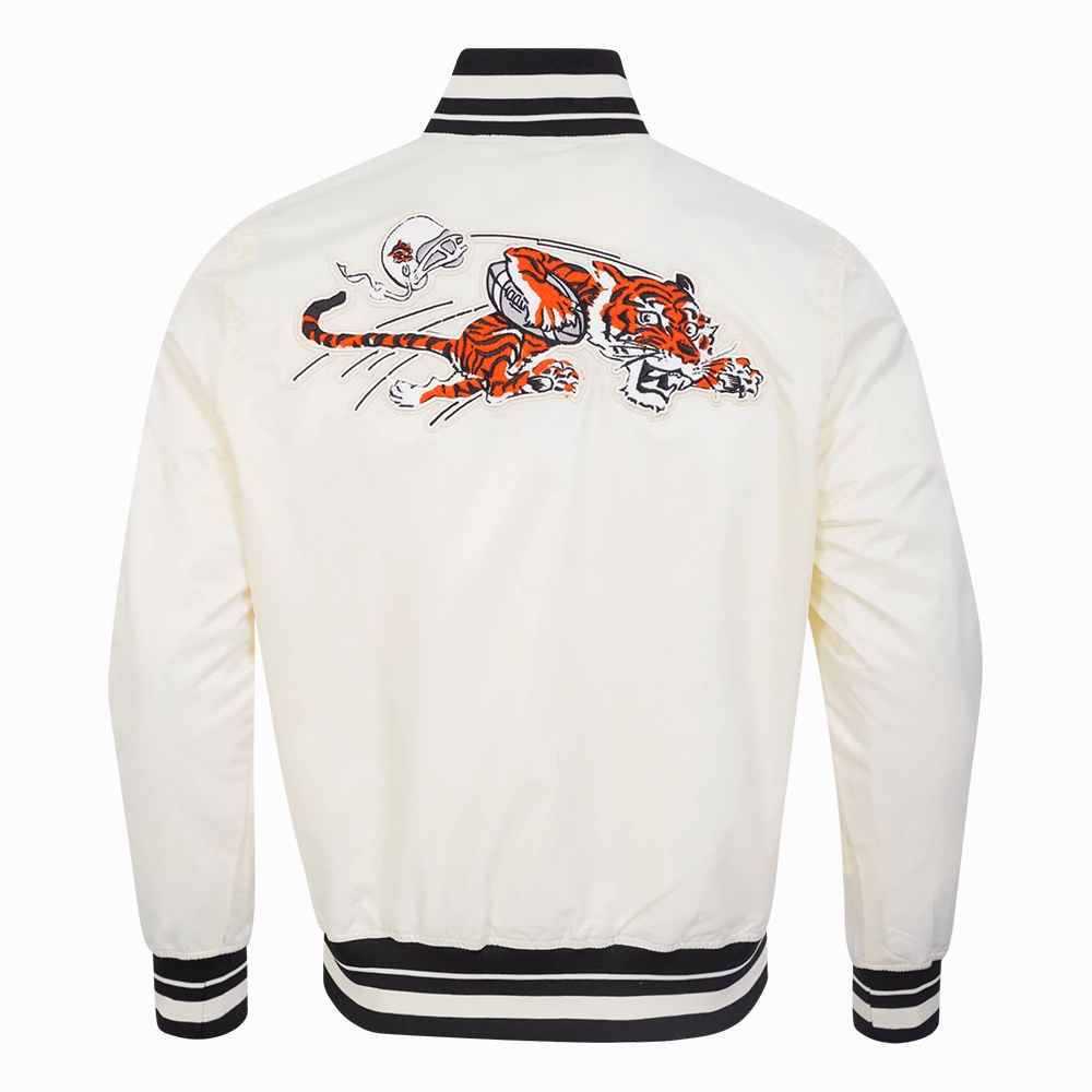 NFL CINCINNATI BENGALS RETRO CLASSIC MEN'S RIB SATIN JACKET (EGGSHELL/ BLACK)
