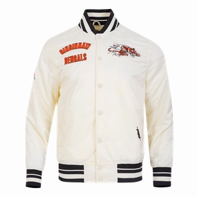 NFL CINCINNATI BENGALS RETRO CLASSIC MEN'S RIB SATIN JACKET (EGGSHELL/ BLACK)