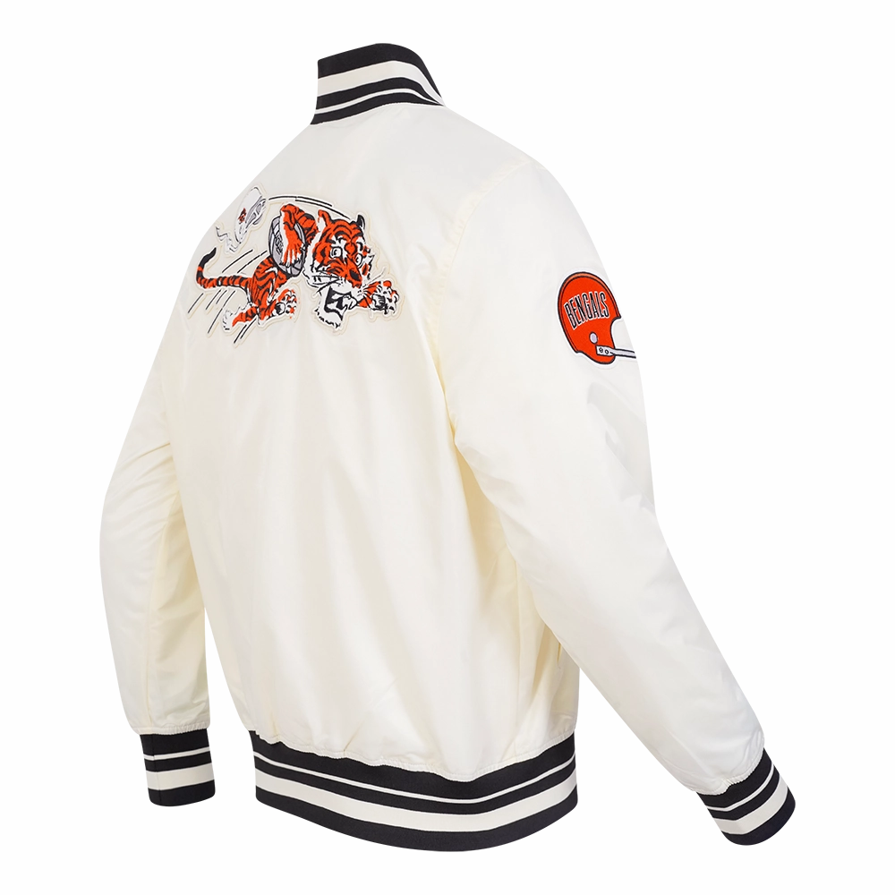 NFL CINCINNATI BENGALS RETRO CLASSIC MEN'S RIB SATIN JACKET (EGGSHELL/ BLACK)
