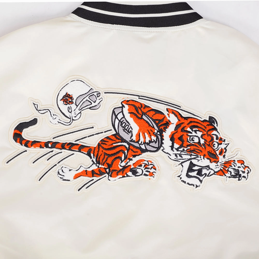 NFL CINCINNATI BENGALS RETRO CLASSIC MEN'S RIB SATIN JACKET (EGGSHELL/ BLACK)
