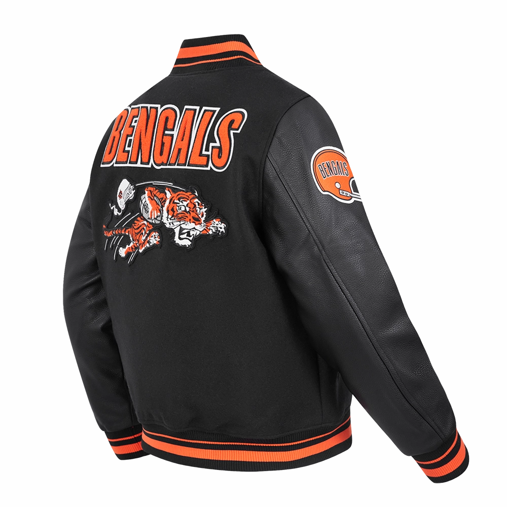 NFL CINCINNATI BENGALS RETRO CLASSIC MEN'S RIB WOOL VARSITY JACKET (BLACK/ORANGE)
