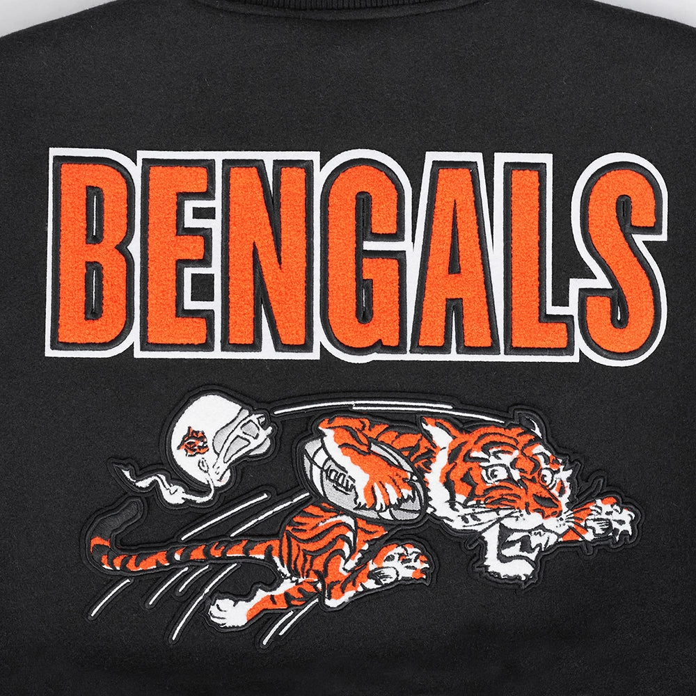 NFL CINCINNATI BENGALS RETRO CLASSIC MEN'S RIB WOOL VARSITY JACKET (BLACK/ORANGE)